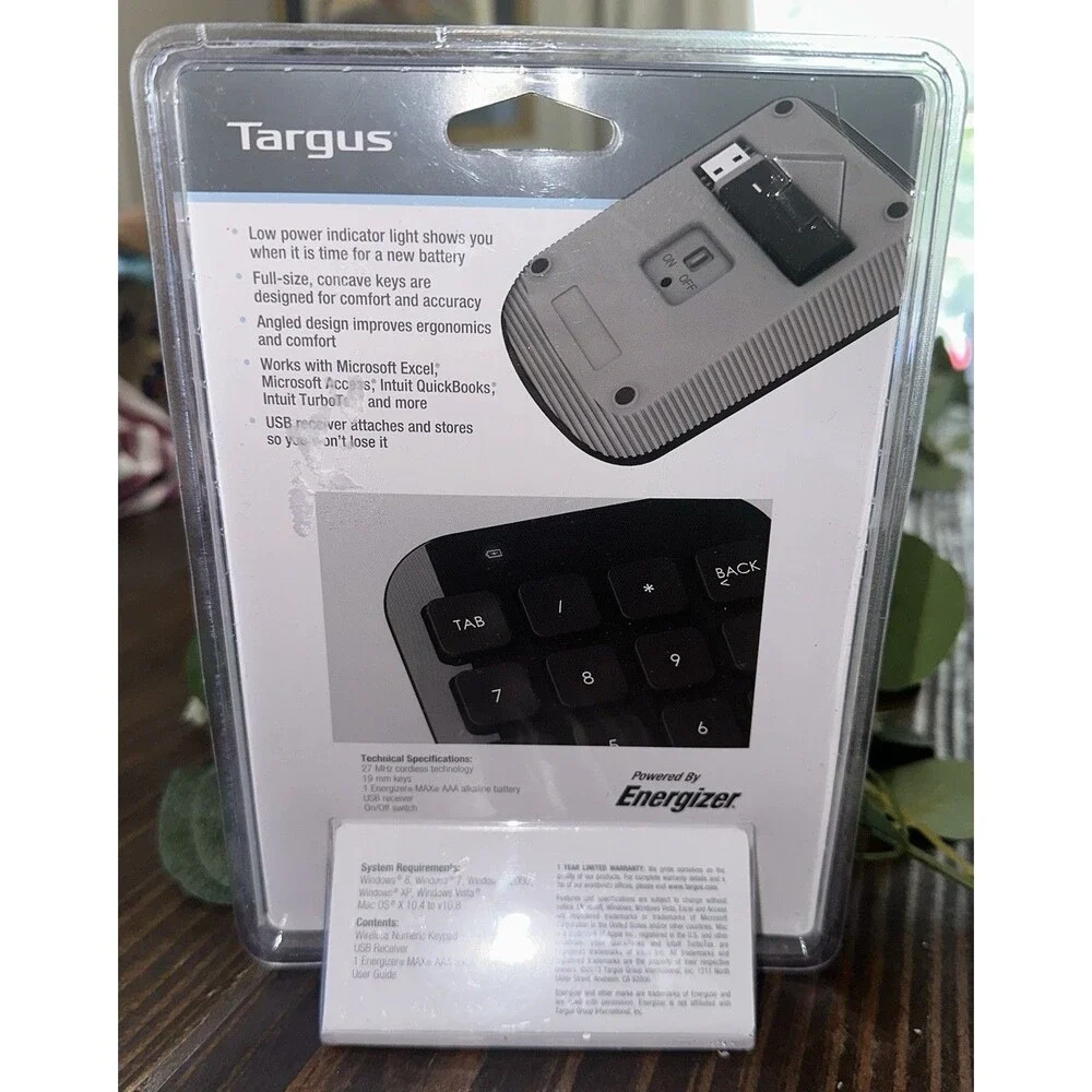 Targus Wireless Numeric Keypad AKP11US Black Ergonomic Portable USB QWERTY